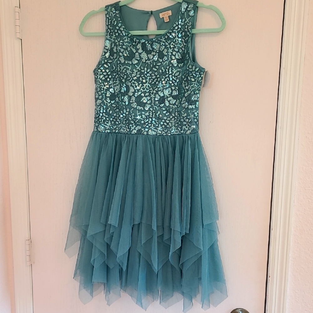 Zhenzi Teal Sparkle Kids Dress